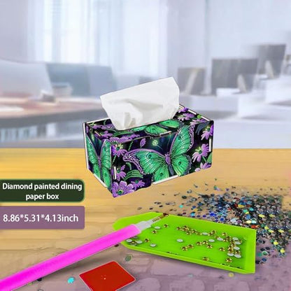 LSQFS DIY Diamond Painting Tissue Box Kit,Handmade Gift for Adults - color: Green Butterfly