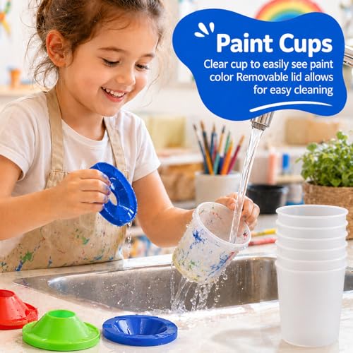 24PCS No Spill Paint Cups with Lids for Kids – Durable Plastic Paint Water Cup Set in 4 Colors, Reusable & Spill Proof for Classroom, Crafts, and Painting Projects