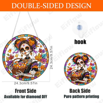 Eiflow Acrylic Diamond Art Hanging Kit for Adults Halloween Skull, DIY Diamonds Painting Door Hanger Board Kit, Special Crystal Diamond Art Painting Pendant Ornament - color: Skull Girl