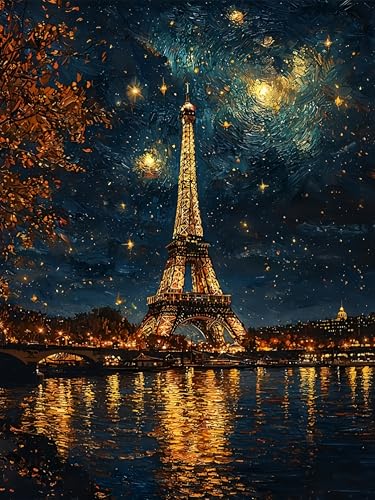 5D Diamond Painting Kits for Adults, Landscape Eiffel Tower Diamond Art | DIY Full Drill Diamond Dot Gem Painting for Home Wall Decor 12x16inch - color: KM221-1