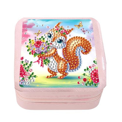 JZHYOAN Diamond Painting DIY Jewelry Storage Box, Fox Special Pattern Diamond Art Jewelry Box for Travel, Portable PU Leather Jewelry Holder for Earrings Necklace Bracelet
