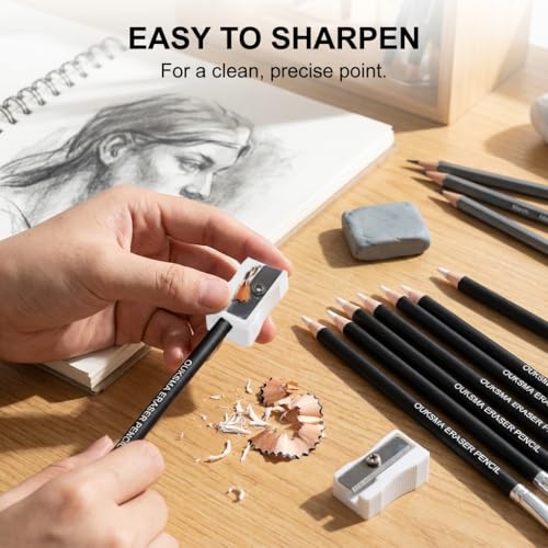Eraser Pencil Set with Brush and Sharpener, Precision Detail Erasers for Sketching, Drawing, Highlights, Texture Shaping, Art Supplies (6 Eraser Pencils + 2 Sharpeners) - style: 6 Eraser Pencils + 2 Sharpeners