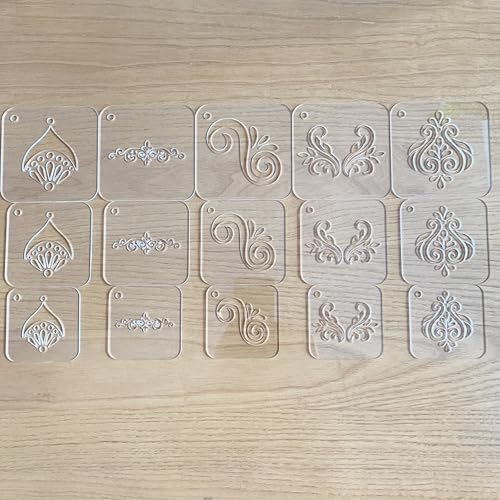 15 Pieces Acrylic Mandala Drawing Stencils, 3 Sizes 2.95/2.56/2.17 Inches with Metal Ring for Dot Art, Painting