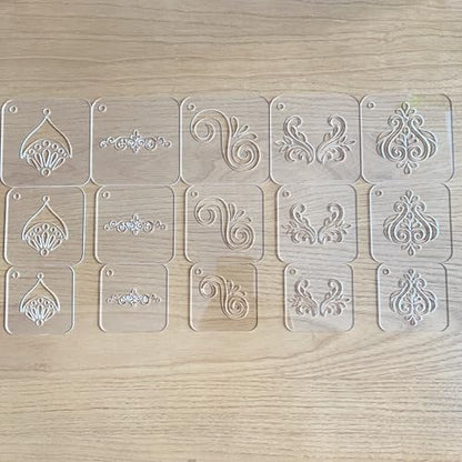 15 Pieces Acrylic Mandala Drawing Stencils, 3 Sizes 2.95/2.56/2.17 Inches with Metal Ring for Dot Art, Painting