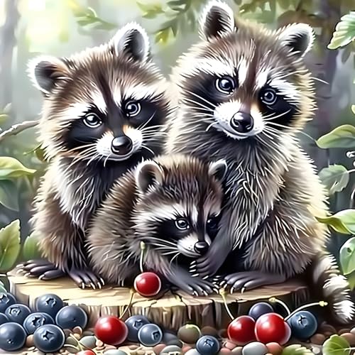 SENQAO 5D Animals Diamond Painting Kits for Adults, Raccoon Family Diamond Art Kits for Adults Beginner, DIY Full Drill Diamond Dot Gem Painting for Home Wall Decor 12x12inch - color: raccoon