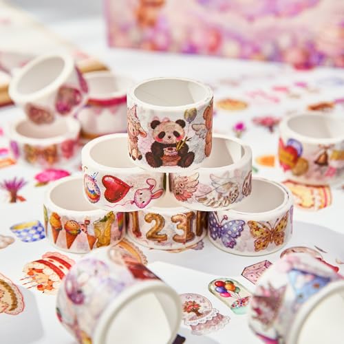 Birthday Washi Tape Set 21 Rolls for Junk Journal, Scrapbooking & DIY Craft | Thin & Cute Decorative Masking Tapes for Party Favors, Wedding Decor | 3M per Roll - style: Birthday