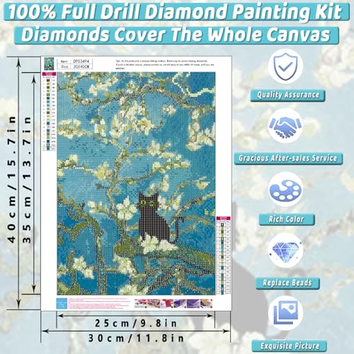 Black Cat Diamond Art Kits for Adults Cute Diamond Painting Kit Beginner - color: DP03494, size: Round Drill