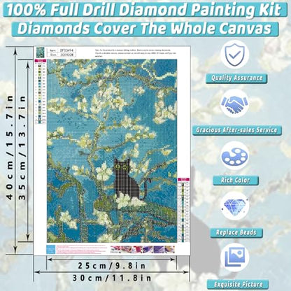 Black Cat Diamond Art Kits for Adults Cute Diamond Painting Kit Beginner - color: DP03494, size: Round Drill