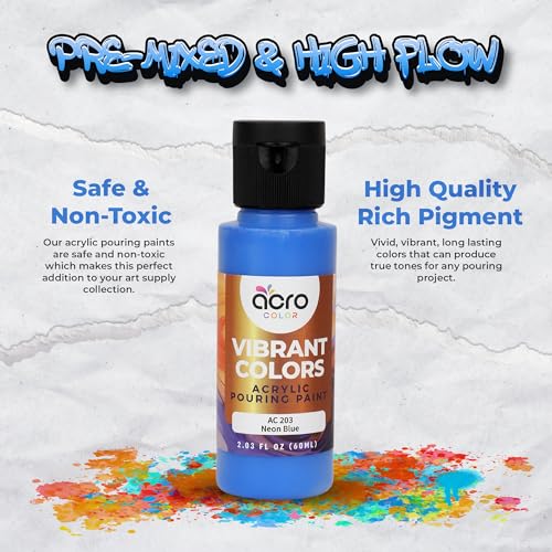 Acrylic Pouring Paint Set - 30 Basic, Neon, Metallic, and Pastel Colors - Easy To Use & Ready To Pour Acrylic Paint for Canvas, Paper, Wood, and More - 2 Ounce Bottles - style: Vibrant - 30 Colors