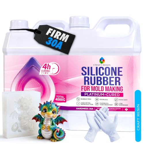 Craft Resin Fast-Curing Firm Silicone Mold Making Kit, Shore 30A – 1 Gallon | 4-hour cure. Translucent platinum cure silicone, 1:1 liquid silicone mix, for large, deep, two-part resin and concrete molds. - size: 1 Gallon Firm