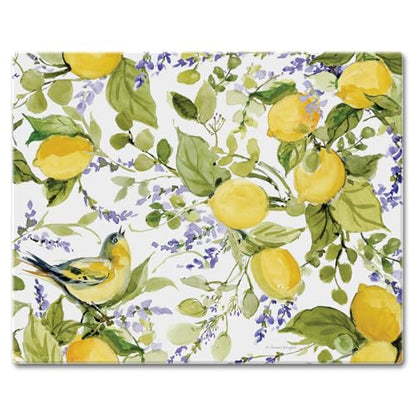 CounterArt Watercolor Lemons 3mm Tempered Glass Cutting Board 12" x 15" | Serving Board, Charcuterie Board - color: Watercolor Lemons