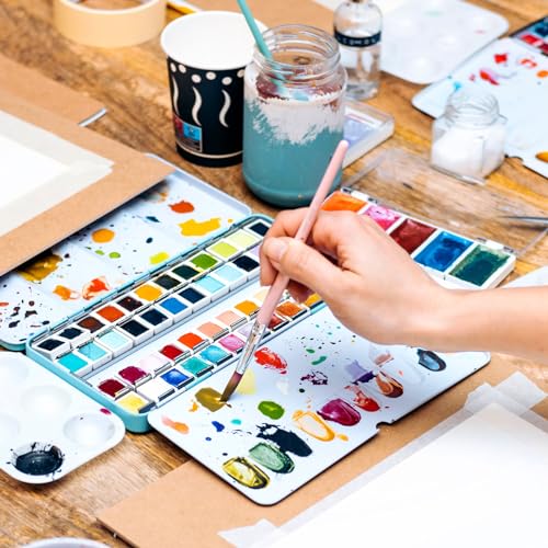PATIKIL Empty Watercolor Palette, Metal Watercolor Tin with 14pcs Full Pans Paint Case with Lid Paint Box for Travel Gouache Oil Painting, Black 14 Wells - color: Black, style: 14 Wells