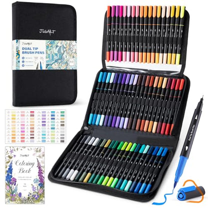 JusArt White Gel Pens + Water Based Coloring Markers 60 Colors
