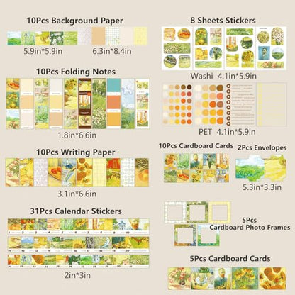 YagCu Scrapbook Kit for Beginners, Aesthetic Junk Journal Supplies, Scrapbooking and Journaling Materials, Bullet Journals Stationery, Planner DIY Arts Craft, Women Adults - color: Sunlight