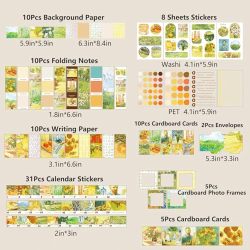 YagCu Scrapbook Kit for Beginners, Aesthetic Junk Journal Supplies, Scrapbooking and Journaling Materials, Bullet Journals Stationery, Planner DIY Arts Craft, Women Adults - color: Sunlight