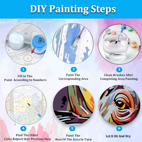 Artunion Framed Paint by Numbers Kit for Adults Beginners & Kids Ages 8-12,Colorful Hippo Paint by Number with Frame,Animal Watercolor Paint by Numbers Kit on Canvas 10 * 10 Inch Without Easel - color: ZXT-389-F