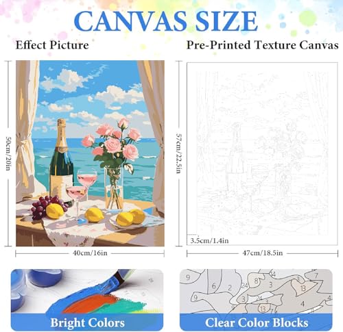 ZRIZQ Landscape Paint by Numbers Kit for Adults Beginner,Flowers Sea,16x20 | Full set with wooden brushes,rolled canvas,rich paints.Calming activity.Beginner friendly.Just open and paint. - color: 16"X20"Rolled Canvas-Flowers 1