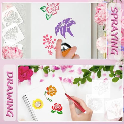 JULMELON 20 Pcs Flower Stencils for Painting on Wood Reusable Sunflower | PET Plastic, Flower Stencils for Crafts Reusable, Wall Floor Rock Art Painting, Large Flower Stencils, 3 Inch DIY Projects - style: Flower Stencils
