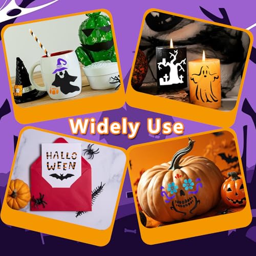 72 PCS 3x3 Inch Halloween Stencils for Painting - Pumpkin, Ghost, Bat, Spider Web Witch Skull Reusable Halloween Painting Templates on Wood, Glass, Fabric, Window Door Decor DIY Decoration - style: 72PCS Halloween