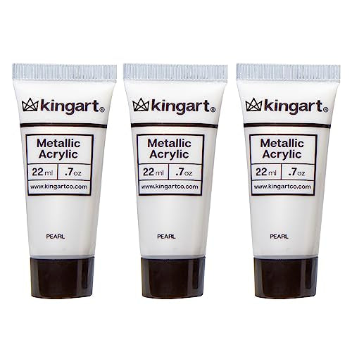 KINGART PRO Artist Quality METALLIC PEARL Acrylic Paint, 22ml (0.74oz) Tubes, 3 Pack - Set (66ml Total), Metallic Pearl