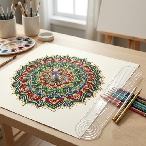 3-in-1 Mandala Ruler Tool with Holes, 3 Size Mandala Dot Art Circle Maker, Compass Protractor Straight Dotting Ruler for DIY Drawing Stencil Mandala Pattern Design