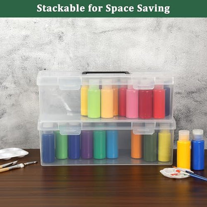 JUXYES Plastic Clear Acrylic Paint Bottle Storage Organizer Box with Handle - size: 1 Pack