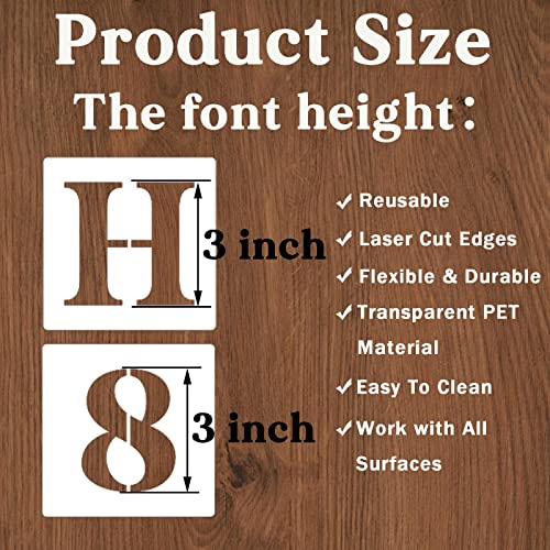 YEAJON 3 Inch Letter Stencils and Numbers, 40 Pcs Alphabet Drawing Templates, Reusable Plastic Art Craft Stencils for Painting on Wood, Wall, Fabric, Rock, Signage, Door Porch - size: 3 Inch