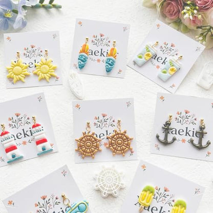 Nautical & Summer Fun Polymer Clay Cutters Set - 9pcs Coastal Shapes Including Lighthouse, Anchor, Ship Wheel, Ice Cream & Sunglasses for DIY Earring Jewelry, Soft Clay Crafts & Scrapbooking - color: Q color