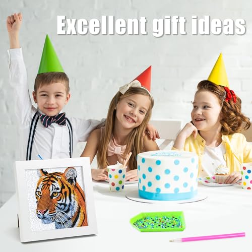 geesfayan Diamond Art Kits for Kids,6 Inch DIY Gem Art Painting with 7 Inch Frame, Complete Starter Kit for Beginners, Creative Arts & Crafts Gift for Girls & Boys (Tiger) - color: Tiger