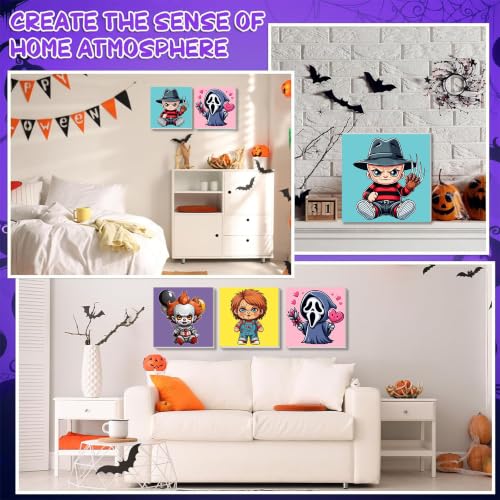 4 Pack Halloween Paint by Numbers for Kids with Frame Canvas - Wooden Easel - color: BKH2885+BKH2886+BKH2887+BKH2888