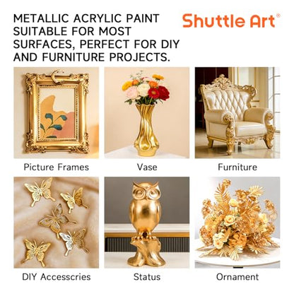 Shuttle Art Metallic Gold Acrylic Paint, 16.9 oz(500 ml) Large Gold Leaf Paint With Brush, Non Toxic, Non Fading Gold Paint for Crafts, Metal, Wood, Clay, Ceramic, Canvas, Furniture - color: Gold, size: 16.9 Fl Oz (Pack of 1)