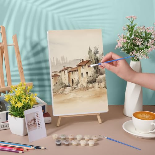 Nezyo 12 Sets Paint by Numbers 8 x 12 Inch for Adults Beginner with Wooden Frames Canvas DIY Acrylic Painting Kit Art Gift for Painting Party Sip and Paint Events for Home Decor(Vintage Countryside) - style: Vintage Countryside