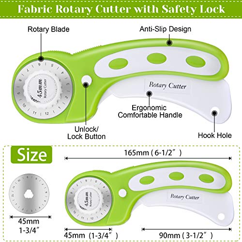 Rotary Cutter Set, Audab Self Healing Sewing Mats Rotary Cutter and Mat 45mm Rotary Fabric Cutter Set with 2 Blades Rotary Cutting Mat for Crafts Fabric Quilting Hobby (9" x 12" (A4)) - color: Green