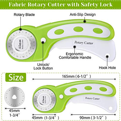 Rotary Cutter Set, Audab Self Healing Sewing Mats Rotary Cutter and Mat 45mm Rotary Fabric Cutter Set with 2 Blades Rotary Cutting Mat for Crafts Fabric Quilting Hobby (9" x 12" (A4)) - color: Green