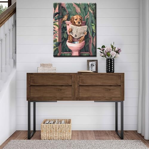 Tucocoo Puppy on Toilet DIY Paint by Numbers for Adults Bathroom Animal DIY Digital Oil Painting Tropical Jungle Animals Painting Kits Canvas Acrylic Paint Funny Room Decor 16x20Inch Without Frame - color: Paint by number-Closestool 15, size: 16''x20''(Fr