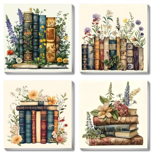 Fotasmua 4 Pack Framed Paint by Numbers for Adult, Book Paint by Numbers Kit for Adults Kids, DIY Flowers Acrylic Painting on Canvas for Home Wall Art Decor 8 x 8 Inch - color: BKH1581-BKH1582-BKH1583-BKH1584-US