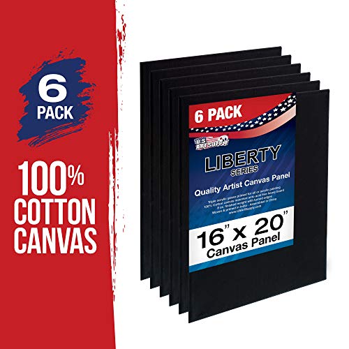 U.S. Art Supply 16 X 20 Inch Black Art Canvas Board Panels 6 Pack - 8 Ounce Heavyweight Cotton Acid Free Canvases for Painting Acrylics and Watercolor (1 Case of 6 Single Canvas Painting Panels) - size: 16" x 20"