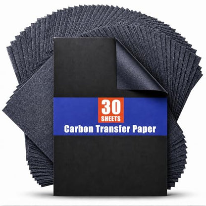 PSLER Black Carbon Paper for Tracing - 30Pcs Graphite Transfer Paper, A4 | Use with Tracing Paper, Dark Carbon Copy Paper for Drawing Patterns on Wood, Canvas, Fabric, Artist Lettering & Sketching - color: black
