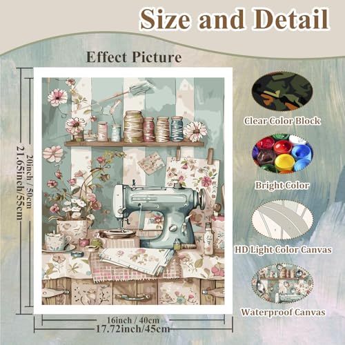 Sewing Paint by Numbers Kit for Adults, Adult Paint by Number Kits 16x20 in - color: Sewing (16x20 in)