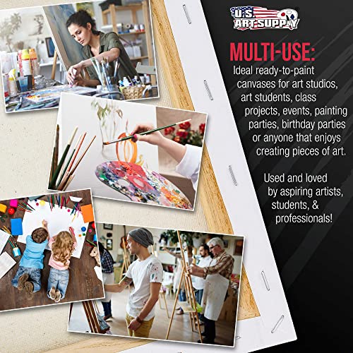 U.S. Art Supply 5-Pack Bulk White Stretched Canvas for Painting 4" x 12" Gallery Depth 1-1/2" Profile - Professional Artist Quality, 100% Cotton 12-Ounce Gesso Triple Primed for Acrylic Pouring, Oil - size: 4" x 12"