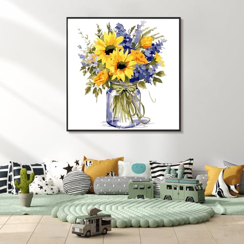 Yezavesu Flower Framed Paint by Numbers Kit for Adults Beginner & Kids Ages 8-12, Flowers Paint by Number Without Easel, DIY Adult Paint by Numbers Sunflower for Home Wall Decor Gift 10x 10 inch - color: YOP909, size: 10x10 Inch
