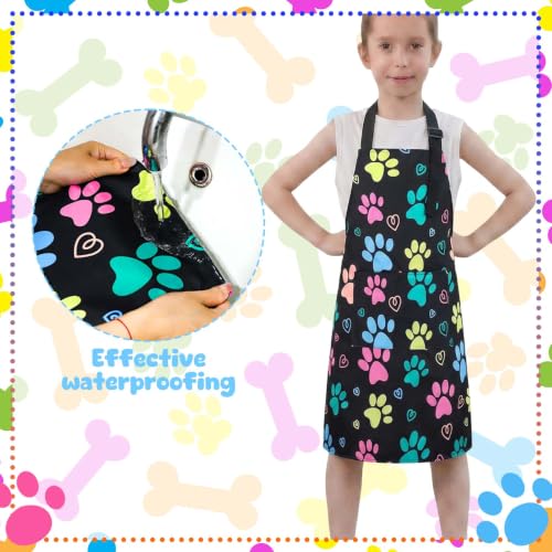 2 Pack Kids Apron, Cute Cooking Aprons, Waterproof Art Apron with Pockets, Toddler Painting Artist Apron Adjustable - color: Dog Paw Prints, size: 45*62cm
