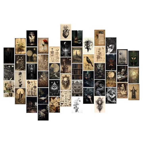 TWNSLLA Moody Dark Academia Decor Wall Art for Home,50pcs Dark Academia Aesthetic Wall Decor,Vintage Halloween Pictures Gothic Posters Wall Collage Kit,Witchy Goth Art Prints,4x6inch - color: Gothic-4x6in