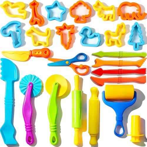 Kids Dough and Clay Play Tools – 25 Pcs Modeling Clay Accessories with Rolling Pin, Cutters & Extruder – Toddler Craft Kit for Preschool Learning and Creative Play - size: 25pcs