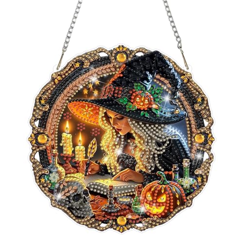 MAXBYE Gothic Wizard Diamond Art Painting Kits for Adults Beginners Hanging Pendent, DIY 5D Halloween Special Shaped Crystal Diamond Painting Kits Ornament for Home Wall Door Decor 8×8 Inch - color: XSL063