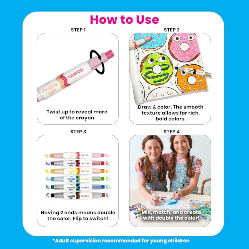 OOLY Double Up Double-Ended Twist-Up Crayons, Set of 6, 12 Colors | Ages 3+, Easy-Grip, Non-Toxic and Water Soluble, Fun Double-Ended Twist-Up Crayons for Toddlers and Kids, Great Gift - style: Double Up Crayons - Set of 6