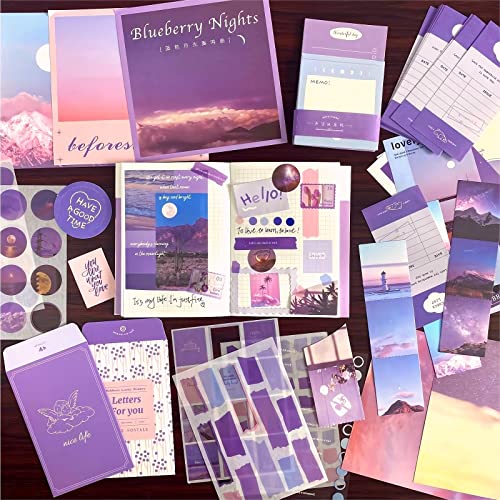 LCLAIDYDY 348 PCS Aesthetic Scrapbook Kit with A6 Grid Notebook, Bullet Junk Journals, DIY Gift Journaling Kit for Teen Girl Women (Moonlight) - color: Moonlight