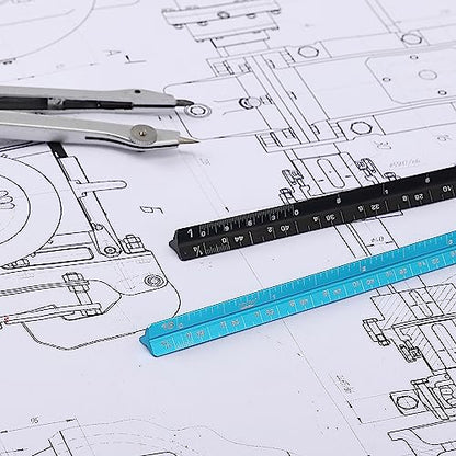 Mr. Pen- Small Architectural Scale Ruler, Aluminium, 6 Inch, 2 Pack | Black and Blue, Pocket Size Ruler, Triangle Ruler, Metal Ruler Set, Architect Scale Ruler for Blueprints - color: C. Black & Blue