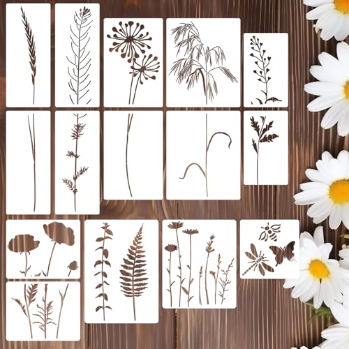 Large Flower Stencils for Painting Walls Floral Stencils for Wood Fence | Reusable Wildflower Stencil for Painting on Canvas Fabrics Furniture - style: Wildflower