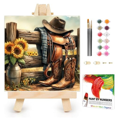 AUKELHJ Framed Paint by Numbers Kit for Adults, Boot;Sunflower, 10x10 inch - color: 14-Boot